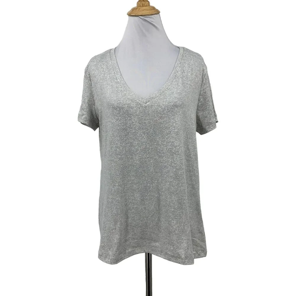 Eddie Bauer Sleepwear V Neck Tee Womens S Small Gray Short Sleeve Stretch Shirt